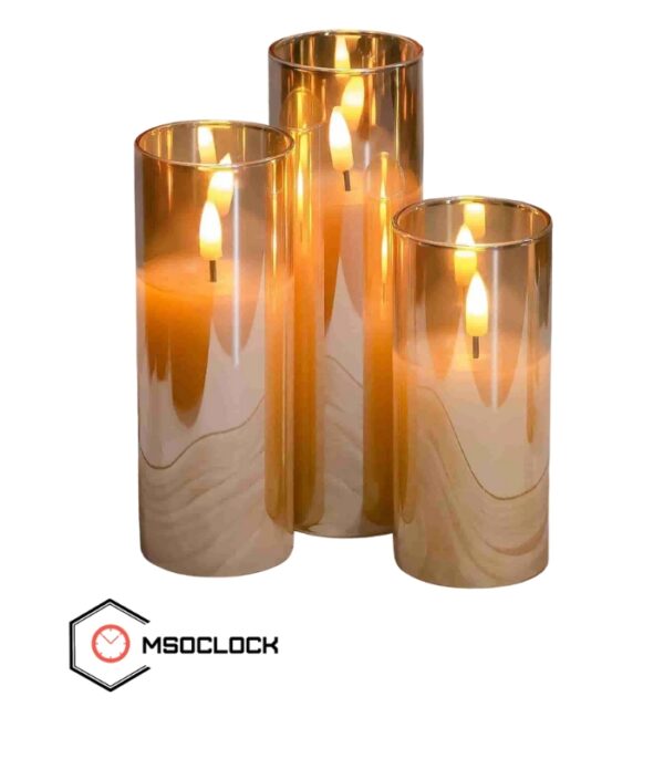 3Pcs LED Flameless Candles – Acrylic Golden Glass Design for Eid & Festive Home Décor