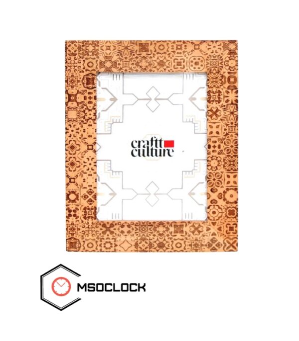 Golden Brown Wooden Photo Frame with Engraved Pattern Design for Home, Office, Tabletop, Wall Decoration