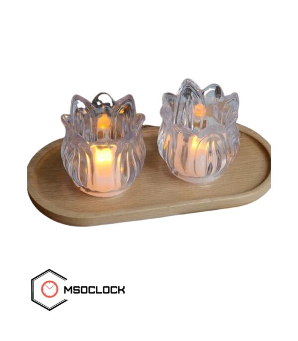 Pack of 2 Tulip Acrylic Clear Glass Candle Holders with LED Candles – Elegant Decorative Lighting Set