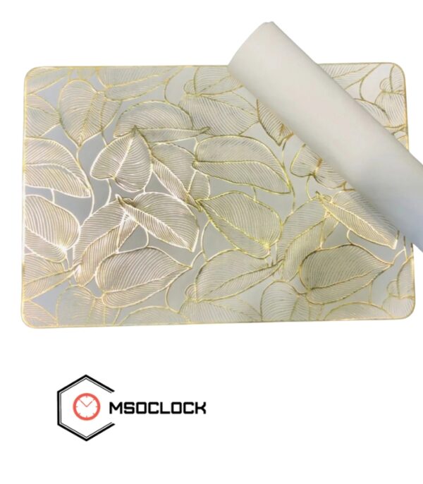 Set of 2 Rectangular Gold and White Placemats for Dining Table, Kitchen, Home, Elegant Tableware